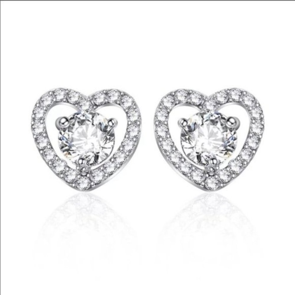 3/$30 DIAMONDS HEART SILVER EARRINGS STUD
